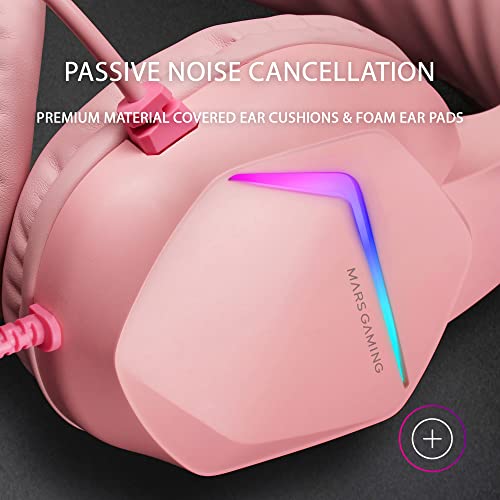 Mars Gaming Gaming MH122, FRGB Over Ear Kopfhörer mit Mikrofon, HiFi Sound, Geräuschunterdrückung, Ultraleichtgewicht, PS4 PS5 Xbox Switch Switch 2 Tablet Windows Mac, Rosa, MH122P, Large Bild 5