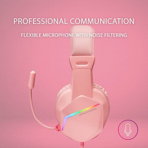 Mars Gaming Gaming MH122, FRGB Over Ear Kopfhörer mit Mikrofon, HiFi Sound, Geräuschunterdrückung, Ultraleichtgewicht, PS4 PS5 Xbox Switch Switch 2 Tablet Windows Mac, Rosa, MH122P, Large Bild 6