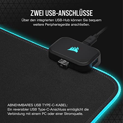 Corsair MM700 RGB Extended 3XL Gaming-Mauspad mit Stoffoberfläche - Oberfläche von 1220 × 610 mm - 360°-DREI-Zonen-RGB-Beleuchtung - USB-Hub mit Zwei Ports - rutschfeste Gummiunterlage - Schwarz Bild 6