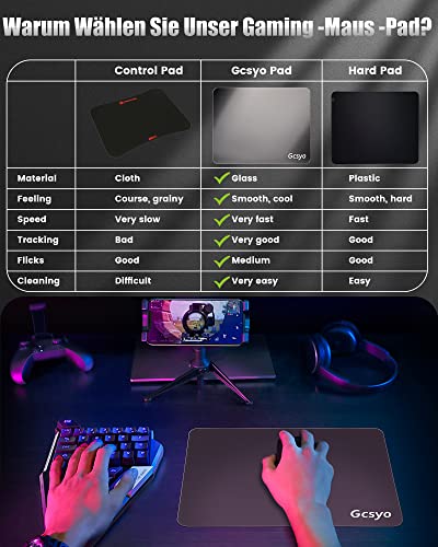 Gaming Mauspad Glas Mousepad 350x260 Gaming Mousepad groß für Roccat Razer Logitech Maus Wasserdicht Anti Rutsch für Computer PC Professionelle Gamer Verbessert Präzision und Geschwindigkeit Schwarz Bild 7