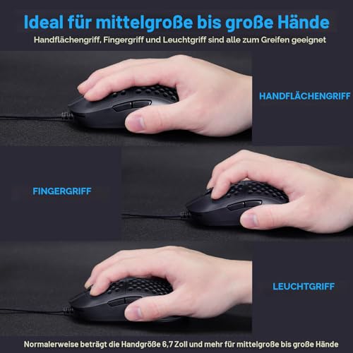 TMKB M1se Gaming Maus mit 12800 DPI Optischer Sensor,6 Programmierbare Tasten Wabenmaus,Anpassbares RGB Computer Mouse,Schleppfreies Paracord,Ergonomische für Windows PC MAC-Schwarz Bild 6