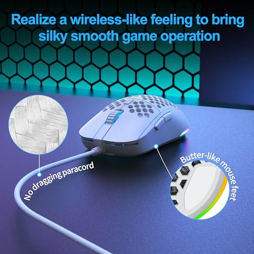 Dierya ×TMKB M1SE Gaming Maus mit 12800 DPI Optischer Sensor,Gaming Mouse 6 Programmierbare Tasten,Anpassbares RGB,Ergonomische PC Mouse-Weiß Bild 5