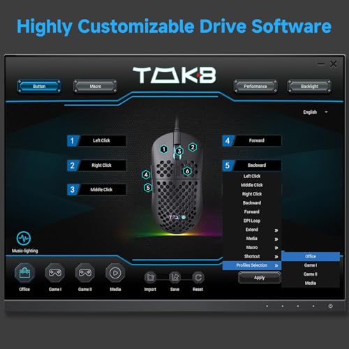 Dierya ×TMKB M1SE Gaming Maus mit Kabel,Gaming Mouse 12800 DPI Optischer Sensor,6 Programmierbare Tasten,Anpassbares RGB Gamer Maus,Ergonomische Gaming-mäuse für PC,Schwarz Bild 6