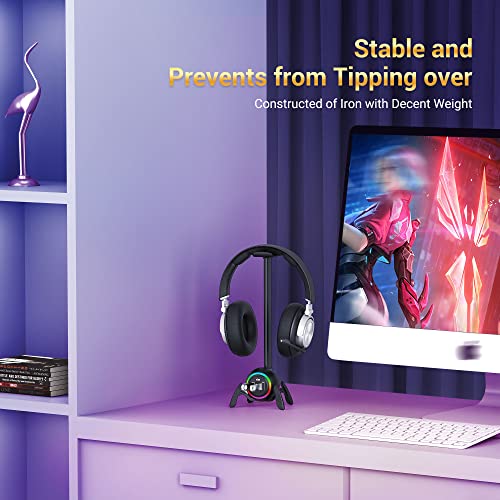 KIWIFOTOS Gaming-Kopfhörerständer mit 2 USB-Anschlüssen, PC-Gaming-Zubehör mit RGB-Licht für Spielzimmer, Headset-Halterung für Gamer, Schwarz Bild 7