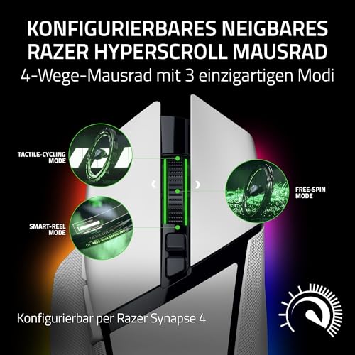 Razer Basilisk V3 Pro - Anpassbare kabellose Gaming-Maus HyperScroll Tilt Wheel - Focus Pro 30K Optischer Sensor - 13-Zonen Chroma-Beleuchtung - 10+1 Programmierbare Tasten - PC/Mac | Weiß Bild 2