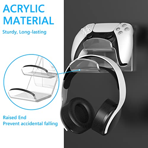 GEEKRIA Acryl Dual Gamepad Controller & Kopfhörer Ständer Halter, Wandhalterung Gaming Kopfhörer Aufhänger Haken für PS4 PS5 Xbox ONE Game Controller Pulse 3D Headset Bild 2