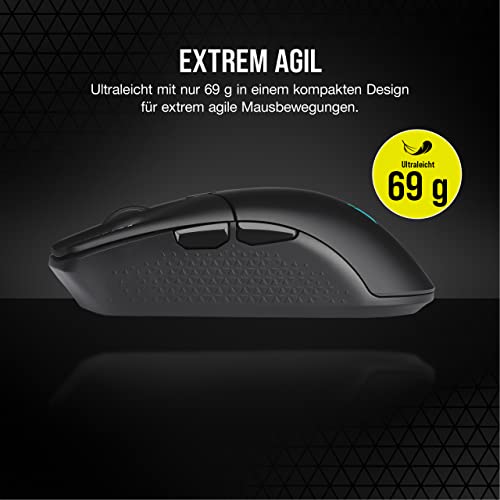 Corsair KATAR Elite Wireless Ultraleichte FPS Gaming Maus - 26.000 DPI - Symmetrische Form - Bis zu 110 Stunden Akkulaufzeit - iCUE-Kompatibel - PC, PS5, PS4, Xbox - Schwarz Bild 3