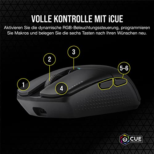 Corsair KATAR Elite Wireless Ultraleichte FPS Gaming Maus - 26.000 DPI - Symmetrische Form - Bis zu 110 Stunden Akkulaufzeit - iCUE-Kompatibel - PC, PS5, PS4, Xbox - Schwarz Bild 4