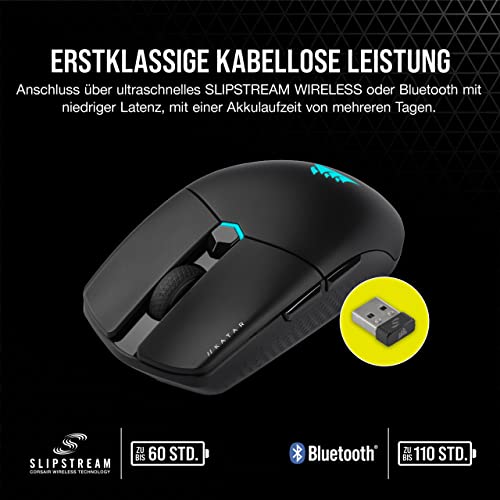 Corsair KATAR Elite Wireless Ultraleichte FPS Gaming Maus - 26.000 DPI - Symmetrische Form - Bis zu 110 Stunden Akkulaufzeit - iCUE-Kompatibel - PC, PS5, PS4, Xbox - Schwarz Bild 5