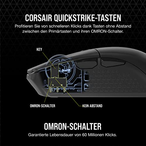 Corsair KATAR Elite Wireless Ultraleichte FPS Gaming Maus - 26.000 DPI - Symmetrische Form - Bis zu 110 Stunden Akkulaufzeit - iCUE-Kompatibel - PC, PS5, PS4, Xbox - Schwarz Bild 7