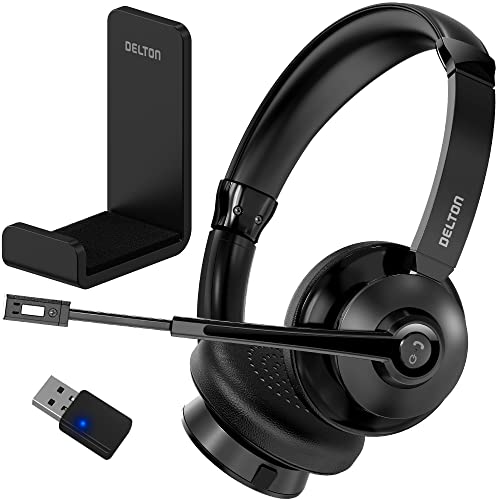Delton Bluetooth-Computer-Headset mit Mikrofon mit Geräuschunterdrückung, HiFi-Stereo-Sound, Headset-Ständer und Auto-Pair-USB-Dongle für PC, Laptop, MacBook und kompatibel mit MS Team, Google Meet Bild 1