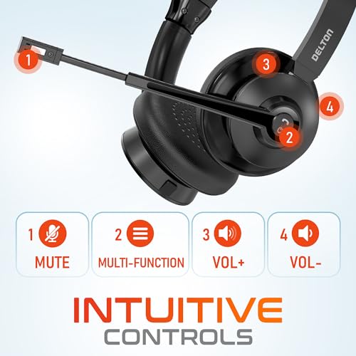 Delton Bluetooth-Computer-Headset mit Mikrofon mit Geräuschunterdrückung, HiFi-Stereo-Sound, Headset-Ständer und Auto-Pair-USB-Dongle für PC, Laptop, MacBook und kompatibel mit MS Team, Google Meet Bild 2