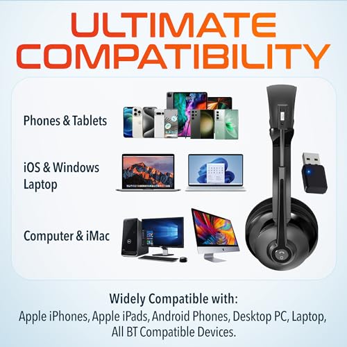 Delton Bluetooth-Computer-Headset mit Mikrofon mit Geräuschunterdrückung, HiFi-Stereo-Sound, Headset-Ständer und Auto-Pair-USB-Dongle für PC, Laptop, MacBook und kompatibel mit MS Team, Google Meet Bild 5