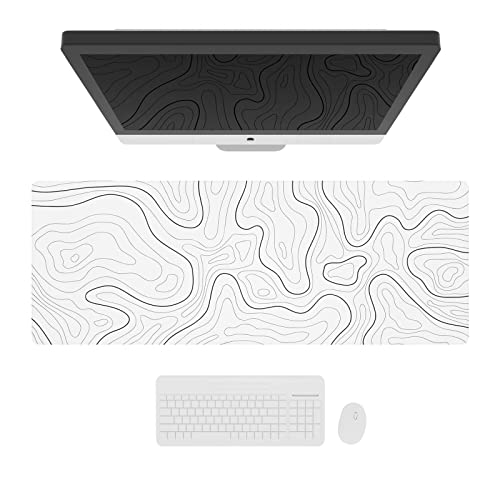 Ovenbird Großes Gaming-Mauspad mit genähten Kanten, topografische Karten, XL-Mauspad mit rutschfeste Unterseite, cooles Schreibtischpad für Tastatur und Maus, 80 x 30 cm, Weiß Bild 4