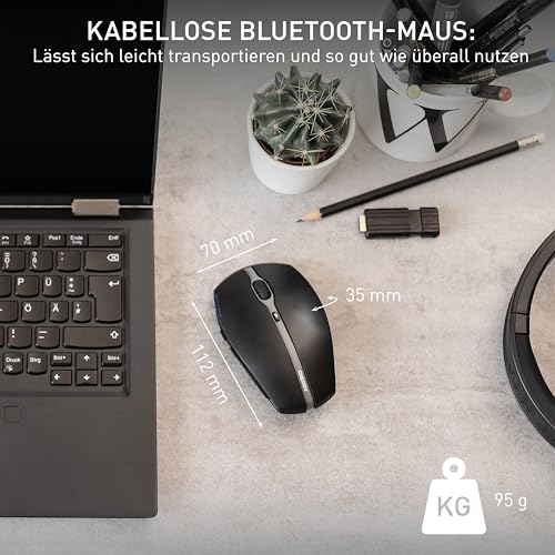 CHERRY GENTIX BT, Kabellose Bluetooth-Maus, Multi-Device-Funktion für bis zu 3 Geräte, Umschaltbare Auflösung (1000/2000 DPI), Batteriebetrieben, Schwarz Bild 3