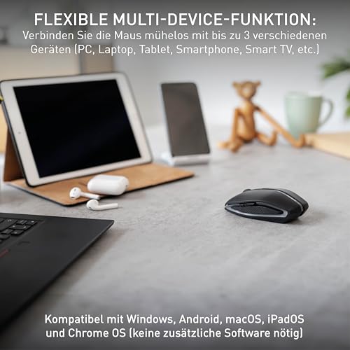 CHERRY GENTIX BT, Kabellose Bluetooth-Maus, Multi-Device-Funktion für bis zu 3 Geräte, Umschaltbare Auflösung (1000/2000 DPI), Batteriebetrieben, Schwarz Bild 5