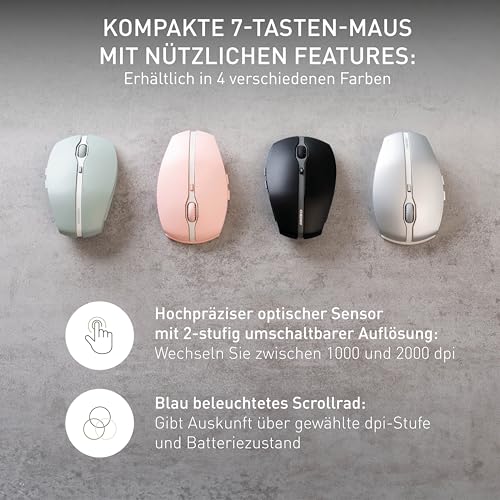 CHERRY GENTIX BT, Kabellose Bluetooth-Maus, Multi-Device-Funktion für bis zu 3 Geräte, Umschaltbare Auflösung (1000/2000 DPI), Batteriebetrieben, Schwarz Bild 6
