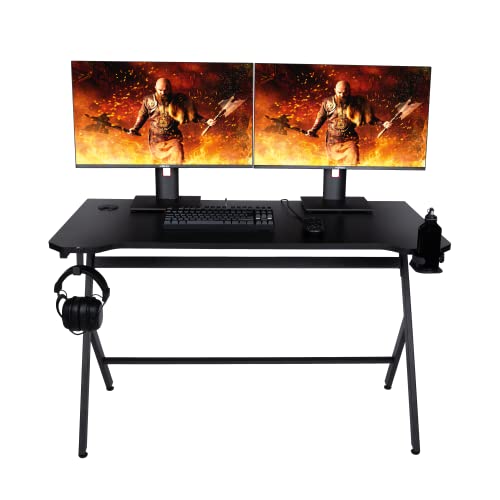 Konix Drakkar Gaming-Schreibtisch Mani 121 x 69 x 76 cm in Y-Form - Tischplatte aus Holz und Metall - Becherhalter und Headset-Halterung enthalten - Schwarz Bild 1