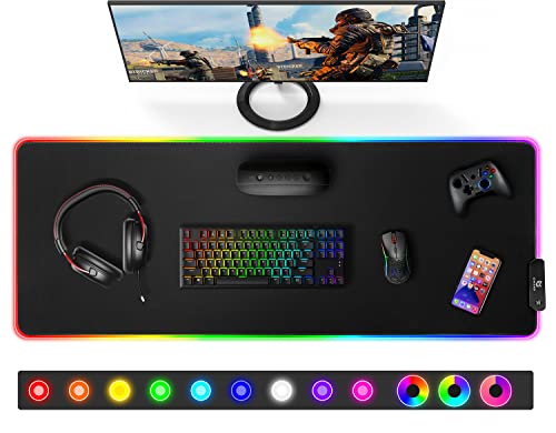 Gimars Gaming Mauspad, 12 LED Beleuchtungsmodi RGB Mousepad XXL, 800x300x5mm, Groß Desk Mat Gaming Zubehör mit wasserdichte Oberfläche, 5mm Rutschfester Gummifuß für PC Tastatur Bild 1