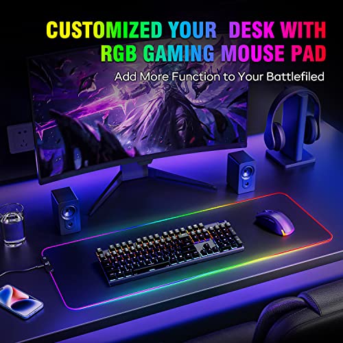Gimars Gaming Mauspad, 12 LED Beleuchtungsmodi RGB Mousepad XXL, 800x300x5mm, Groß Desk Mat Gaming Zubehör mit wasserdichte Oberfläche, 5mm Rutschfester Gummifuß für PC Tastatur Bild 3
