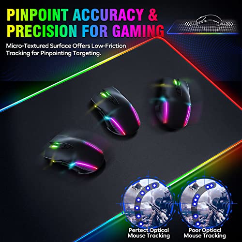 Gimars Gaming Mauspad, 12 LED Beleuchtungsmodi RGB Mousepad XXL, 800x300x5mm, Groß Desk Mat Gaming Zubehör mit wasserdichte Oberfläche, 5mm Rutschfester Gummifuß für PC Tastatur Bild 4