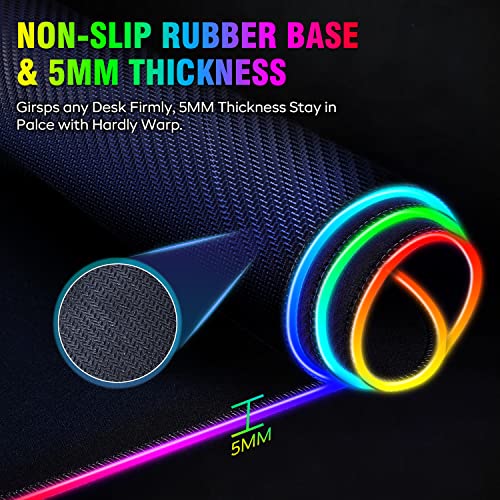 Gimars Gaming Mauspad, 12 LED Beleuchtungsmodi RGB Mousepad XXL, 800x300x5mm, Groß Desk Mat Gaming Zubehör mit wasserdichte Oberfläche, 5mm Rutschfester Gummifuß für PC Tastatur Bild 6