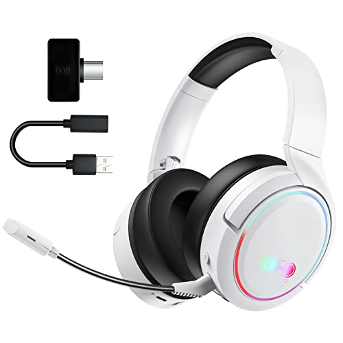 Kabelloses Gaming-Headset, Bluetooth Kopfhörer mit Mikrofon, 2,4 GHz Wireless Headphones Over-Ear Kopfhörer Surround Sound, Ultraniedrige Latenz für PS4, PS5, Switch, Xbox, PC, Laptop -Weiß Bild 1