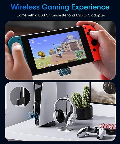 Kabelloses Gaming-Headset, Bluetooth Kopfhörer mit Mikrofon, 2,4 GHz Wireless Headphones Over-Ear Kopfhörer Surround Sound, Ultraniedrige Latenz für PS4, PS5, Switch, Xbox, PC, Laptop -Weiß Bild 2