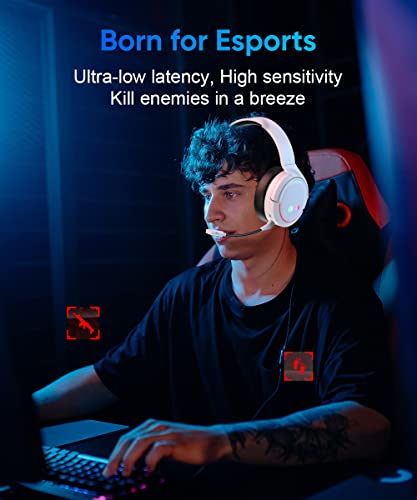 Kabelloses Gaming-Headset, Bluetooth Kopfhörer mit Mikrofon, 2,4 GHz Wireless Headphones Over-Ear Kopfhörer Surround Sound, Ultraniedrige Latenz für PS4, PS5, Switch, Xbox, PC, Laptop -Weiß Bild 4