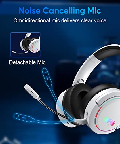 Kabelloses Gaming-Headset, Bluetooth Kopfhörer mit Mikrofon, 2,4 GHz Wireless Headphones Over-Ear Kopfhörer Surround Sound, Ultraniedrige Latenz für PS4, PS5, Switch, Xbox, PC, Laptop -Weiß Bild 5