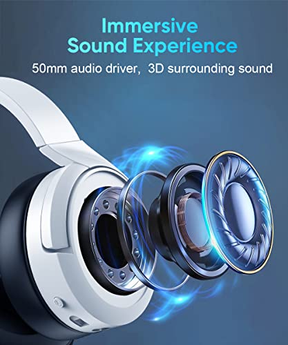 Kabelloses Gaming-Headset, Bluetooth Kopfhörer mit Mikrofon, 2,4 GHz Wireless Headphones Over-Ear Kopfhörer Surround Sound, Ultraniedrige Latenz für PS4, PS5, Switch, Xbox, PC, Laptop -Weiß Bild 6