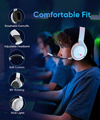 Kabelloses Gaming-Headset, Bluetooth Kopfhörer mit Mikrofon, 2,4 GHz Wireless Headphones Over-Ear Kopfhörer Surround Sound, Ultraniedrige Latenz für PS4, PS5, Switch, Xbox, PC, Laptop -Weiß Bild 7