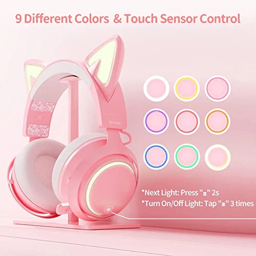 Pinkes Gaming-Headset, Verkabelter USB-Gaming-Kopfhörer in mit Katzenohr für PC///PS5 mit 7.1-Surround-Sound-Geräuschunterdrückung, Abnehmbarem Katzenohr und Mikrofon, Bild 2