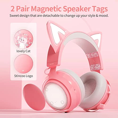 Pinkes Gaming-Headset, Verkabelter USB-Gaming-Kopfhörer in mit Katzenohr für PC///PS5 mit 7.1-Surround-Sound-Geräuschunterdrückung, Abnehmbarem Katzenohr und Mikrofon, Bild 5