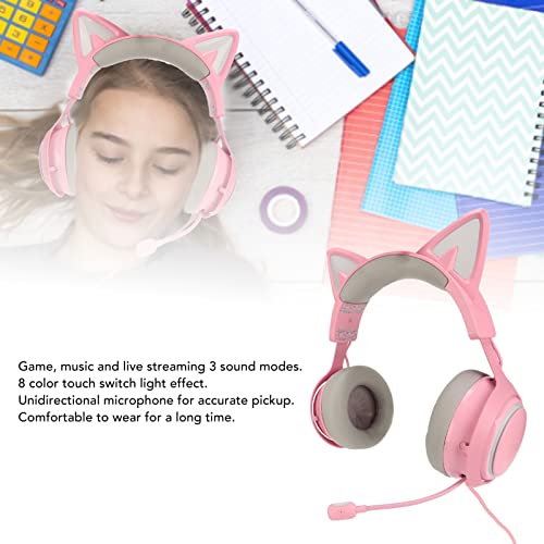 Pinkes Gaming-Headset, Verkabelter USB-Gaming-Kopfhörer in mit Katzenohr für PC///PS5 mit 7.1-Surround-Sound-Geräuschunterdrückung, Abnehmbarem Katzenohr und Mikrofon, Bild 7
