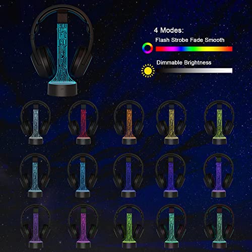 YuanDian Leuchtender Kopfhörerständer für Schreibtisch, Gaming Headset Halterung, RGB mit 16 farbigen Lichtern für Spielzimmer Dekoration, Coole Gamer Geschenke für Männer, Freund Bild 2