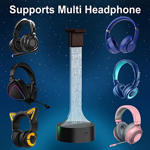 YuanDian Leuchtender Kopfhörerständer für Schreibtisch, Gaming Headset Halterung, RGB mit 16 farbigen Lichtern für Spielzimmer Dekoration, Coole Gamer Geschenke für Männer, Freund Bild 4