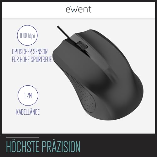 Computermaus mit Kabel USB, Kabelgebundene Optische USB-Maus mit 3 Tasten, 1000 DPI, Ergonomisches Design, Beidhändig tragbar, für PC/Mac/Laptop,für Windows 11/10/8/7/Vista/XP, MAC OS 10.1 oder höher Bild 3