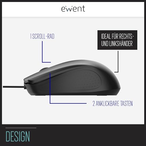 Computermaus mit Kabel USB, Kabelgebundene Optische USB-Maus mit 3 Tasten, 1000 DPI, Ergonomisches Design, Beidhändig tragbar, für PC/Mac/Laptop,für Windows 11/10/8/7/Vista/XP, MAC OS 10.1 oder höher Bild 4