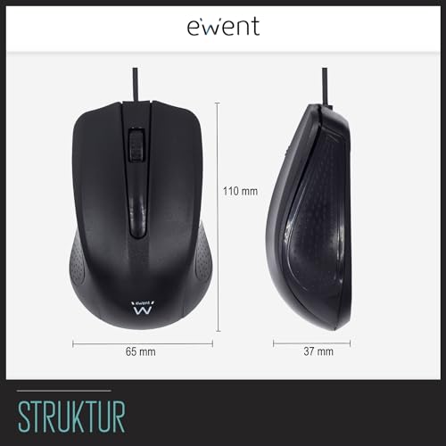 Computermaus mit Kabel USB, Kabelgebundene Optische USB-Maus mit 3 Tasten, 1000 DPI, Ergonomisches Design, Beidhändig tragbar, für PC/Mac/Laptop,für Windows 11/10/8/7/Vista/XP, MAC OS 10.1 oder höher Bild 5