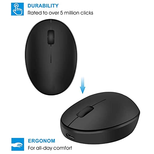 Uiosmuph Mini Kleine Maus Kabellos Wiederaufladbar Computer Maus, 2.4GHz Optische Travel Silent Maus Drahtlose mit USB Empfänger automatisch Schlafen 3 Tasten 1000 DPI für Laptop/PC/MAC (Schwarz) Bild 4