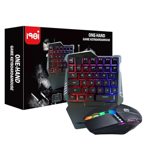 Einhand Gaming Tastatur und Maus Kombination, 35 Tasten, RGB Hintergrundbeleuchtung, Mechanische Einhand Tastatur mit Handballenauflage, Gaming Maus, Tragbare Spieltastatur und Mäuse Bild 1