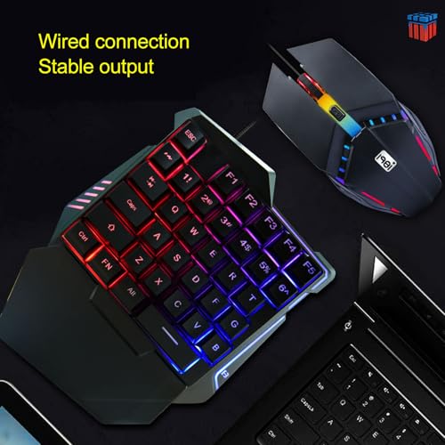 Einhand Gaming Tastatur und Maus Kombination, 35 Tasten, RGB Hintergrundbeleuchtung, Mechanische Einhand Tastatur mit Handballenauflage, Gaming Maus, Tragbare Spieltastatur und Mäuse Bild 3