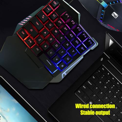 Einhand Gaming Tastatur und Maus Kombination, 35 Tasten, RGB Hintergrundbeleuchtung, Mechanische Einhand Tastatur mit Handballenauflage, Gaming Maus, Tragbare Spieltastatur und Mäuse Bild 4
