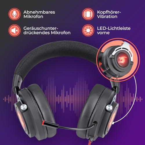 Defender® Aspis Pro Gaming Headset mit Mikrofon – 7.1 Surround Sound, USB, RGB, 50 mm Treiber, Vibration, Over-Ear, Abnehmbares Mikrofon, PC Headset, Lautstärkeregler, Kabelgebunden Bild 4