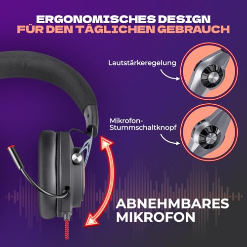 Defender® Aspis Pro Gaming Headset mit Mikrofon – 7.1 Surround Sound, USB, RGB, 50 mm Treiber, Vibration, Over-Ear, Abnehmbares Mikrofon, PC Headset, Lautstärkeregler, Kabelgebunden Bild 5