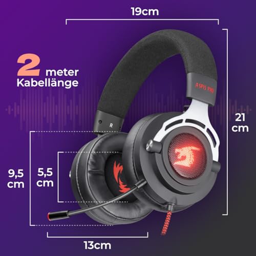 Defender® Aspis Pro Gaming Headset mit Mikrofon – 7.1 Surround Sound, USB, RGB, 50 mm Treiber, Vibration, Over-Ear, Abnehmbares Mikrofon, PC Headset, Lautstärkeregler, Kabelgebunden Bild 6