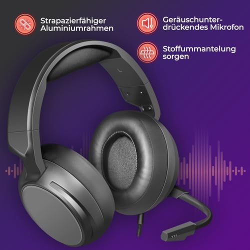 Defender® Shadow Gaming Headset – 3,5 mm Klinke, Over-Ear, 50 mm Treiber, Flexibles Mikrofon, Lautstärkeregler, Metall-Kopfbügel, PC Headset mit Mikrofon, Kompatibel mit PS5, Xbox, Switch & PC Bild 3