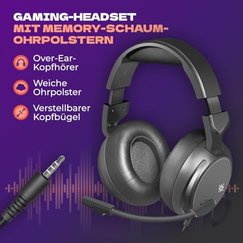 Defender® Shadow Gaming Headset – 3,5 mm Klinke, Over-Ear, 50 mm Treiber, Flexibles Mikrofon, Lautstärkeregler, Metall-Kopfbügel, PC Headset mit Mikrofon, Kompatibel mit PS5, Xbox, Switch & PC Bild 4