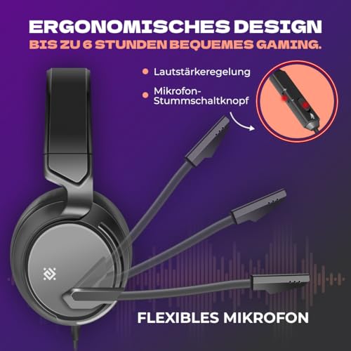 Defender® Shadow Gaming Headset – 3,5 mm Klinke, Over-Ear, 50 mm Treiber, Flexibles Mikrofon, Lautstärkeregler, Metall-Kopfbügel, PC Headset mit Mikrofon, Kompatibel mit PS5, Xbox, Switch & PC Bild 5